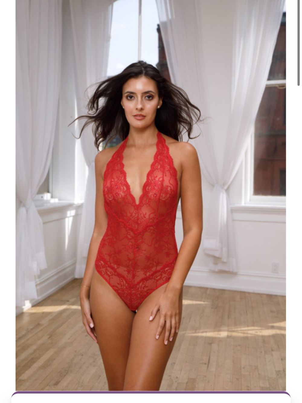 Samantha Chang Red Lace Halter Bodysuit Chemise